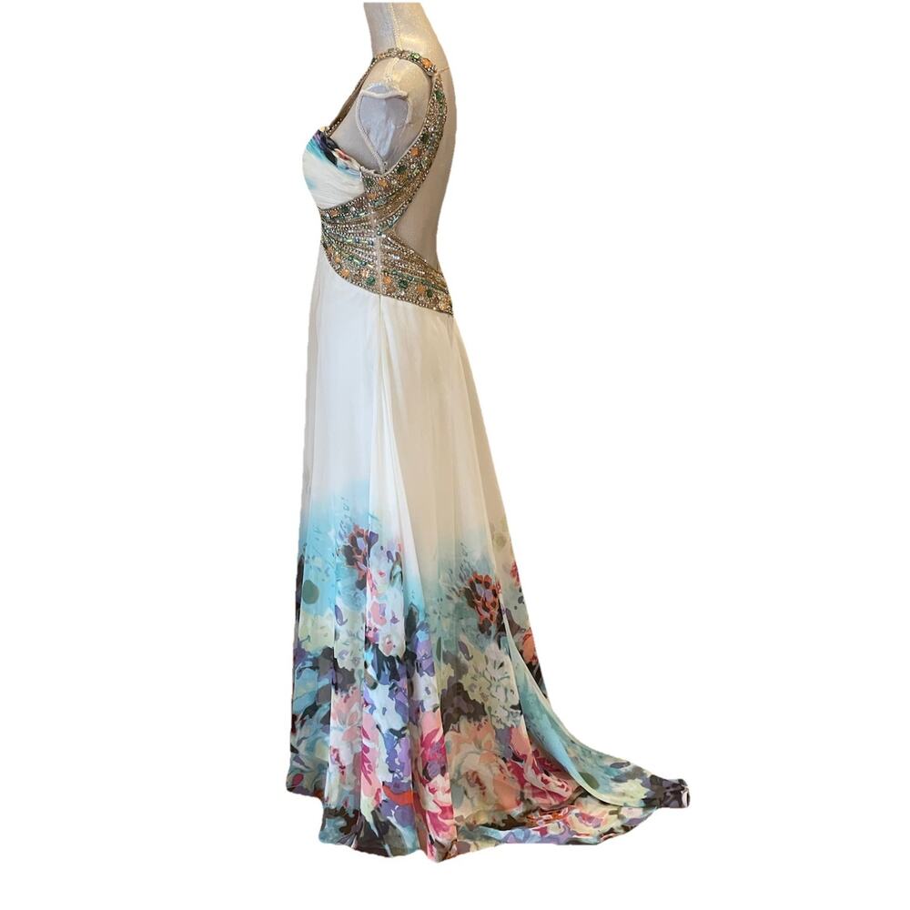 Terani Couture Rhinestone Colorful Floral Halter Neck Prom or Pageant gown Sz 0 - Picture 3 of 16